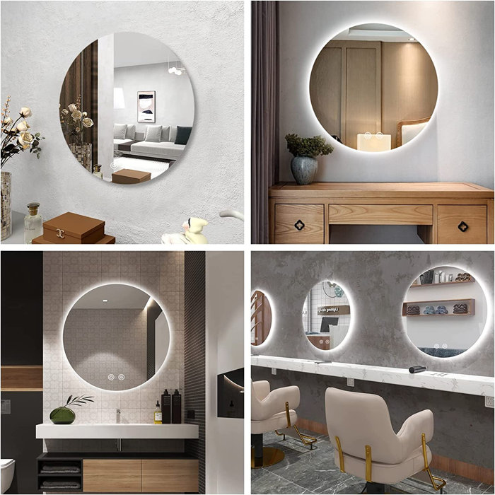 BBE Modern & Contemporary Lighted Fog Free Round Bathroom / Vanity